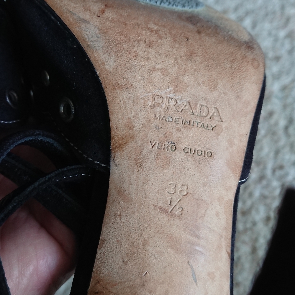 Prada black suede sandals with decorative metal grommets front details size 8 - Picture 11 of 13